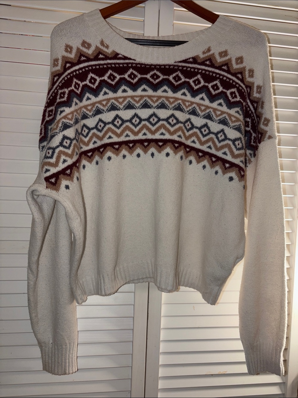 Hollister Cotton Crew Neck Fair Isle Knit Nordic Style Yoke Pattern Sweater ”L”